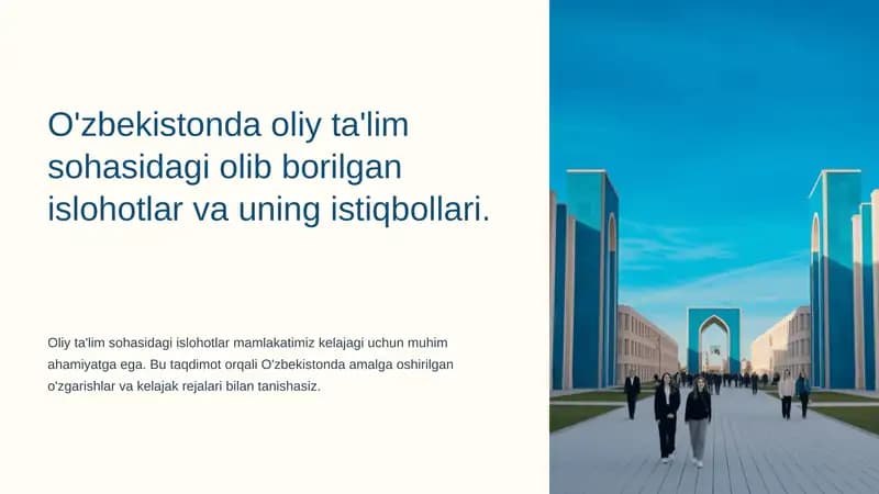 O'zbekistonda oliy ta'lim sohasidagi olib borilgan islohotlar va uning istiqbollari