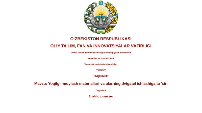 Yoqilgʻi-moylash materiallari va ularning dvigatel ishlashiga ta 'siri