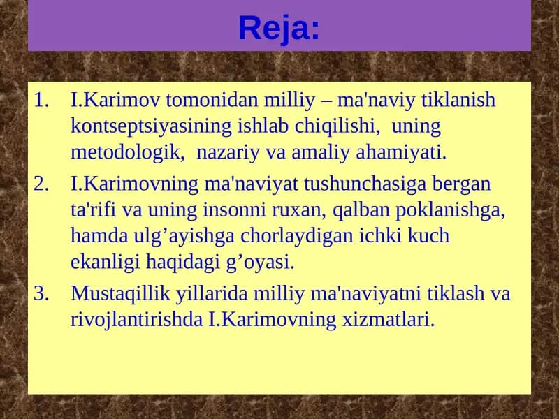 I.Karimovning ma'naviyat tushunchasi