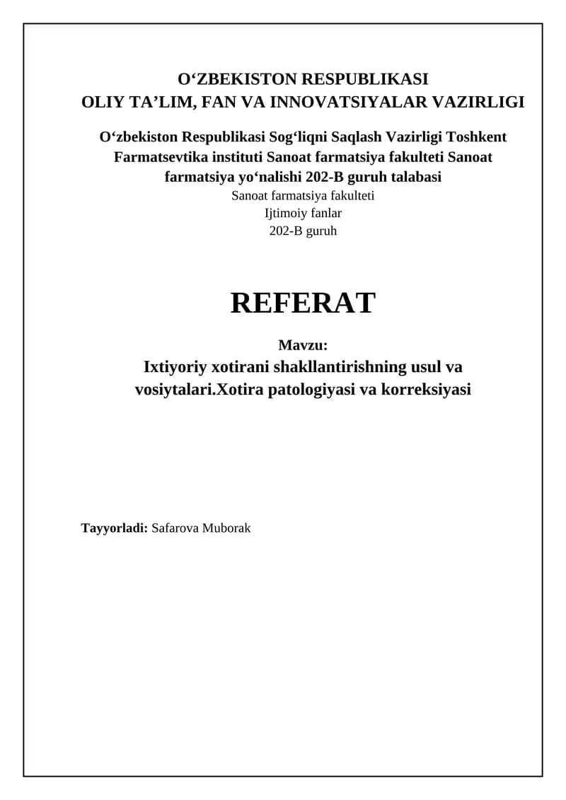 Xotirani rivojlantirish usullari va vositalari