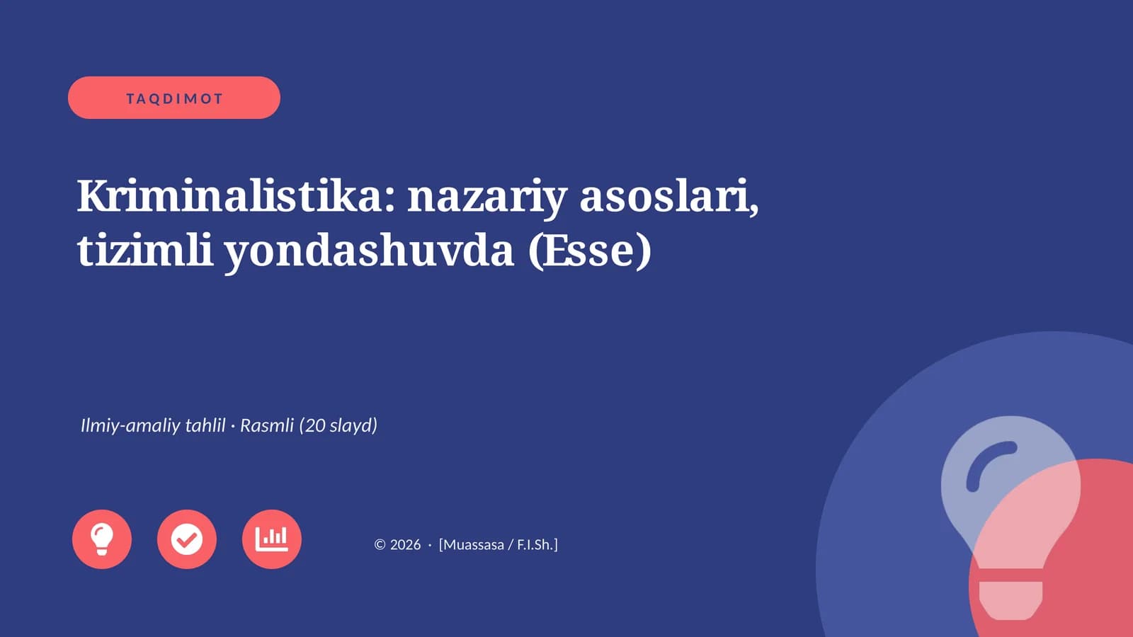 Kriminalistika: nazariy asoslari, tizimli yondashuvda (Esse)