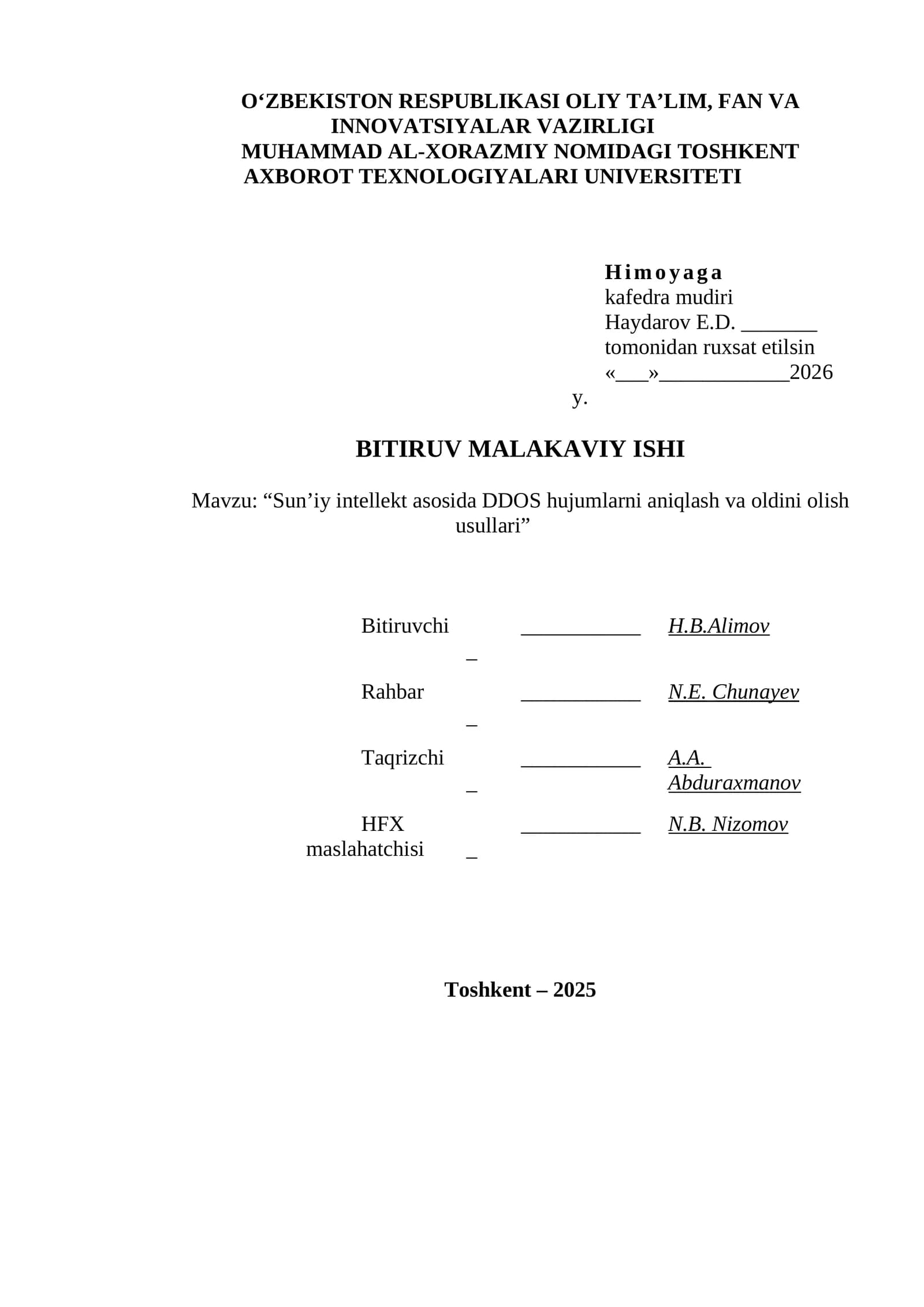 Sun’iy intellekt asosida DDOS hujumlarni aniqlash va oldini olish usullari
