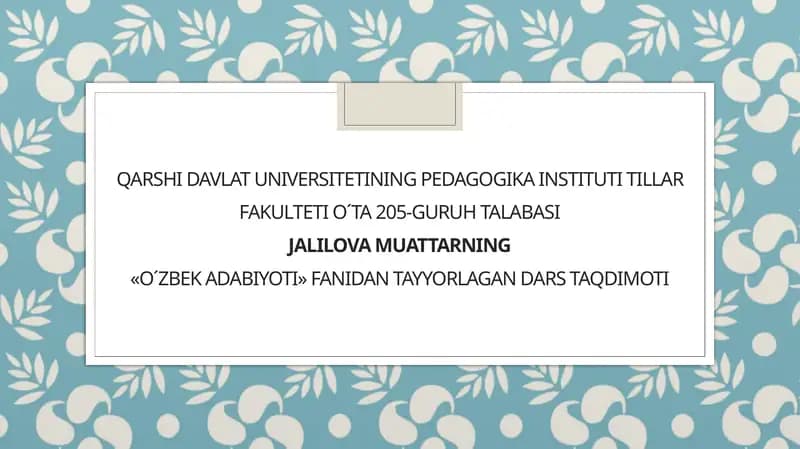 Uvaysiy lirikasining g’oyaviy-badiiy xususiyatlari