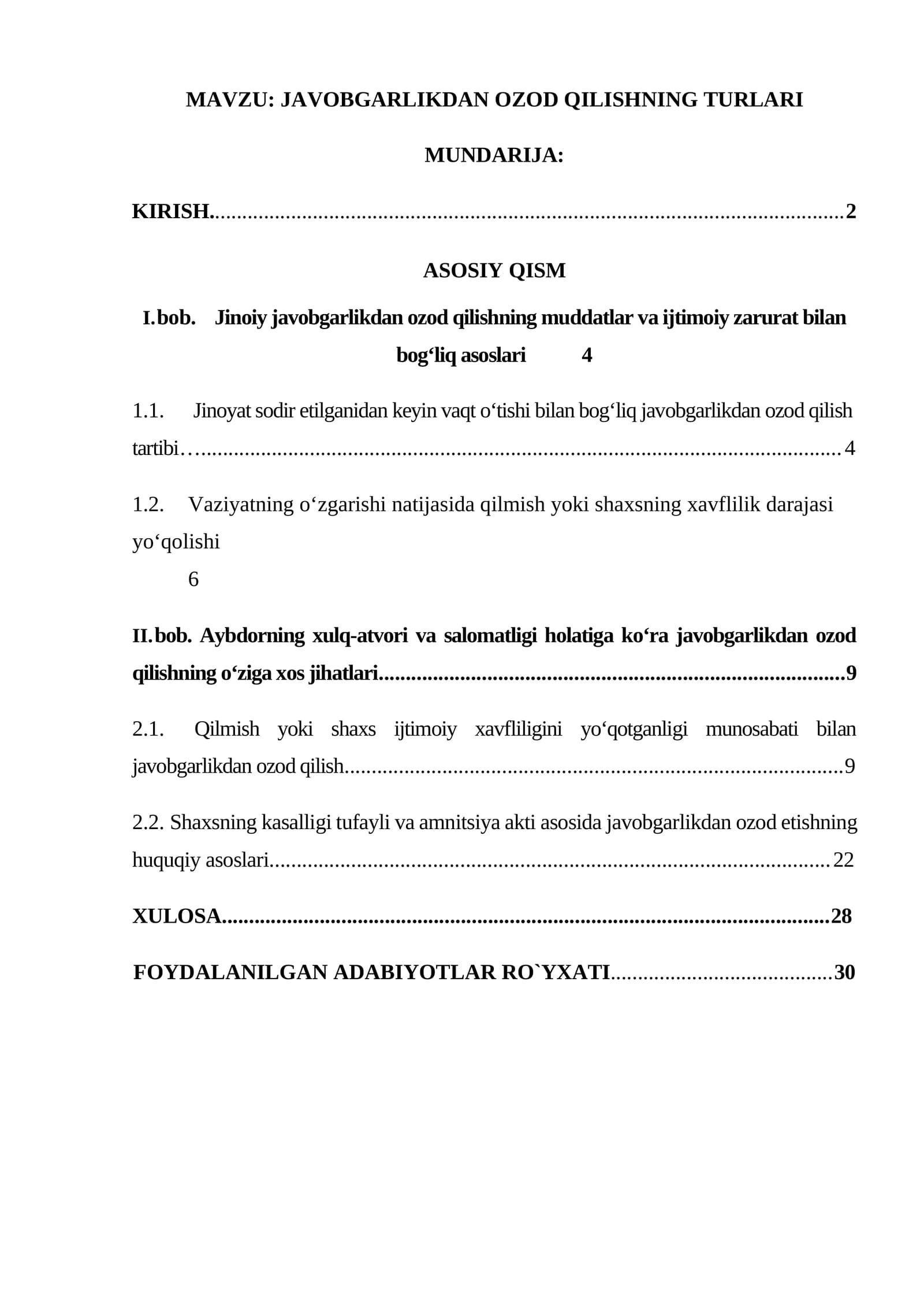 JAVOBGARLIKDAN OZOD QILISHNING TURLARI