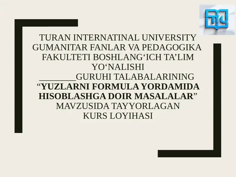 Yuzlarni hisoblashga doir masalalar