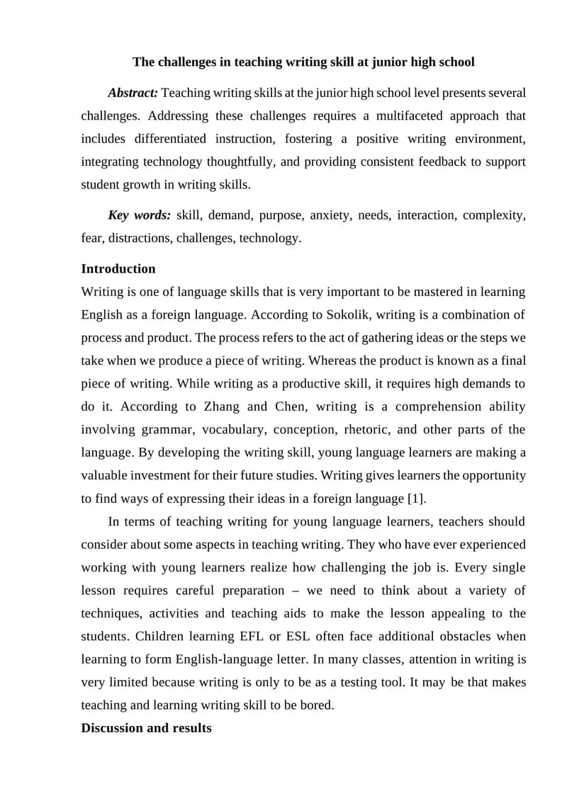 The challenges in teaching writing skill at junior high school