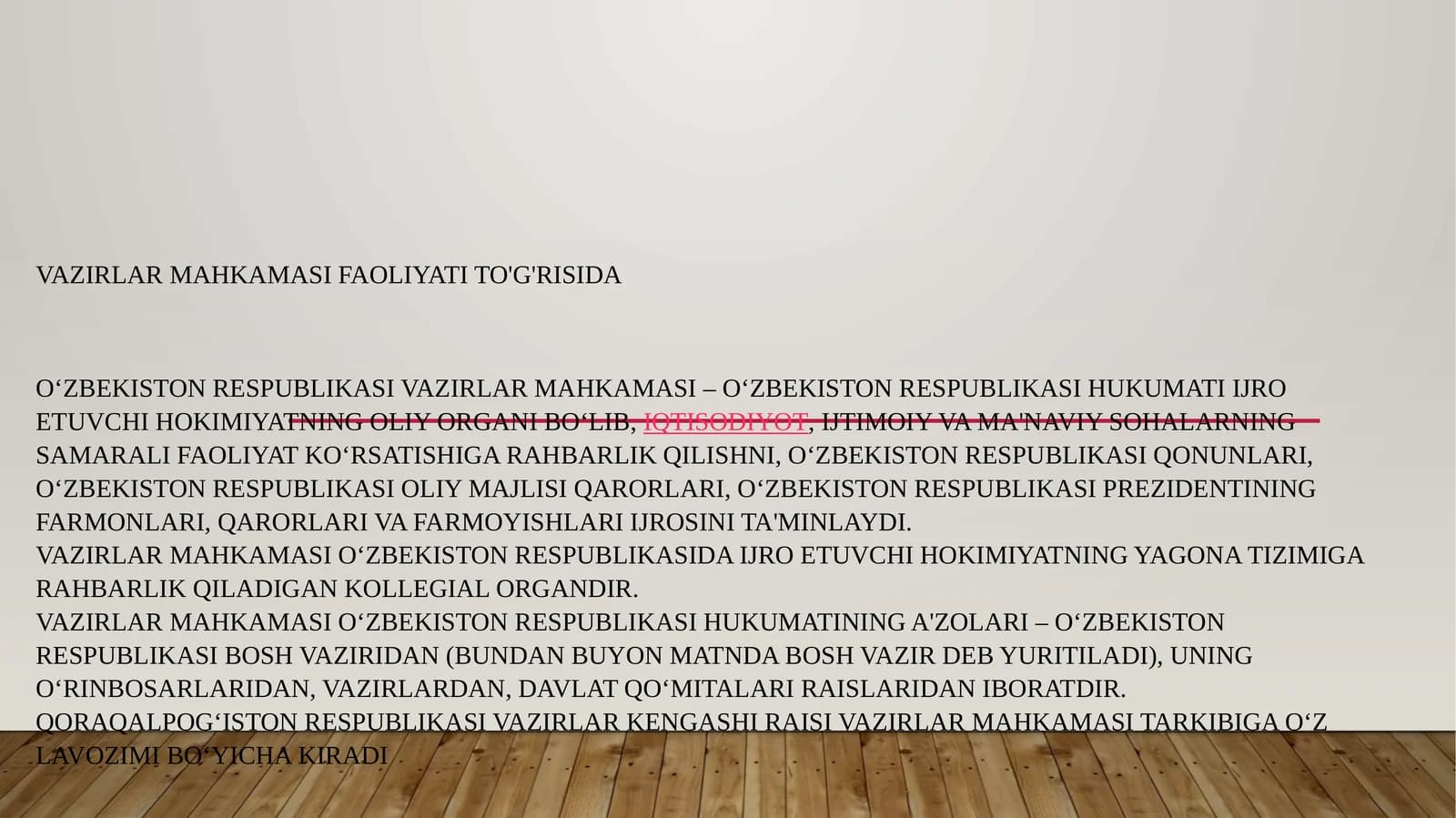 Vazirlar mahkamasi faoliyati to'g'risida