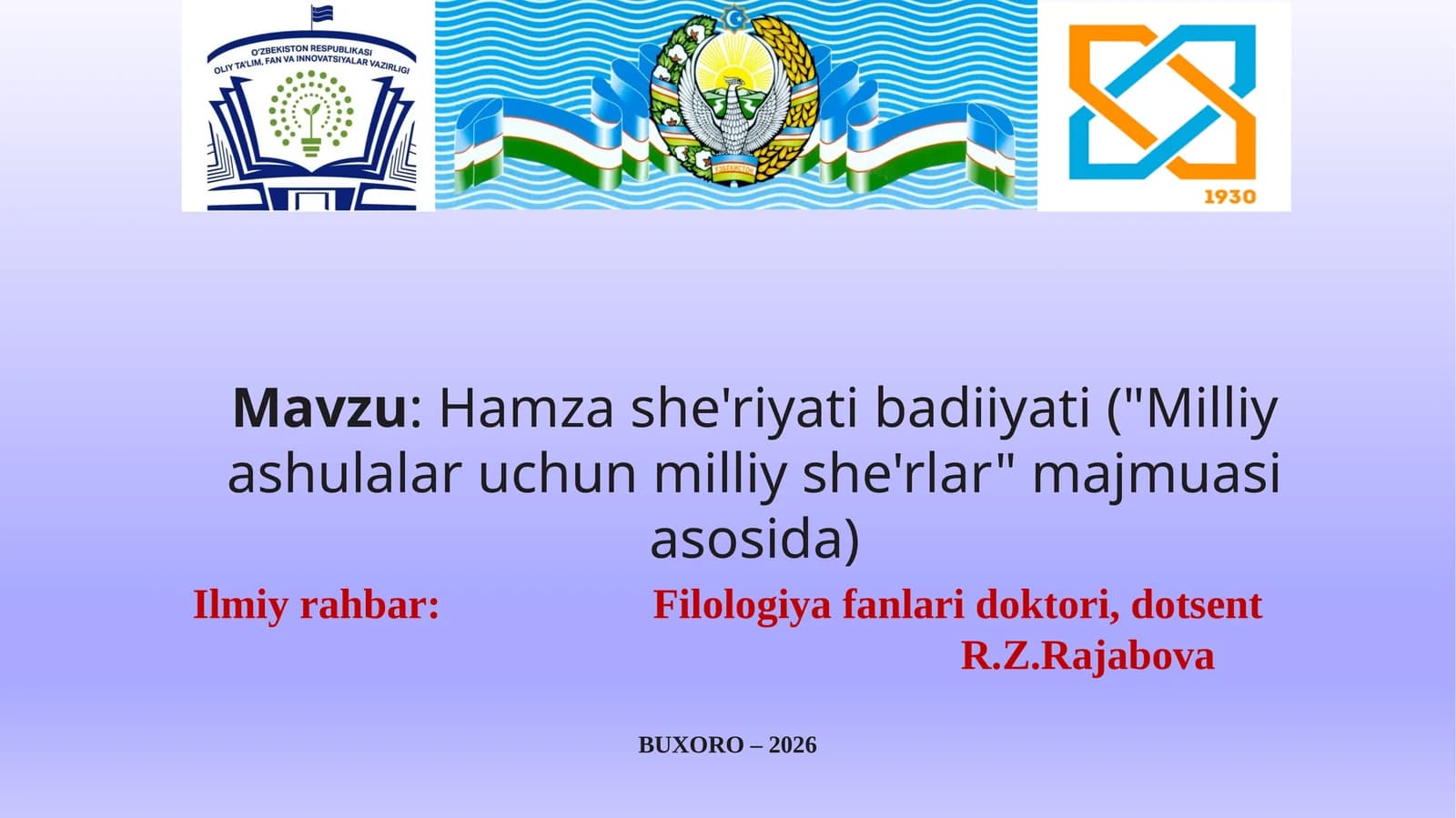 Hamza she'riyati badiiyati ("Milliy ashulalar uchun milliy she'rlar" majmuasi asosida)