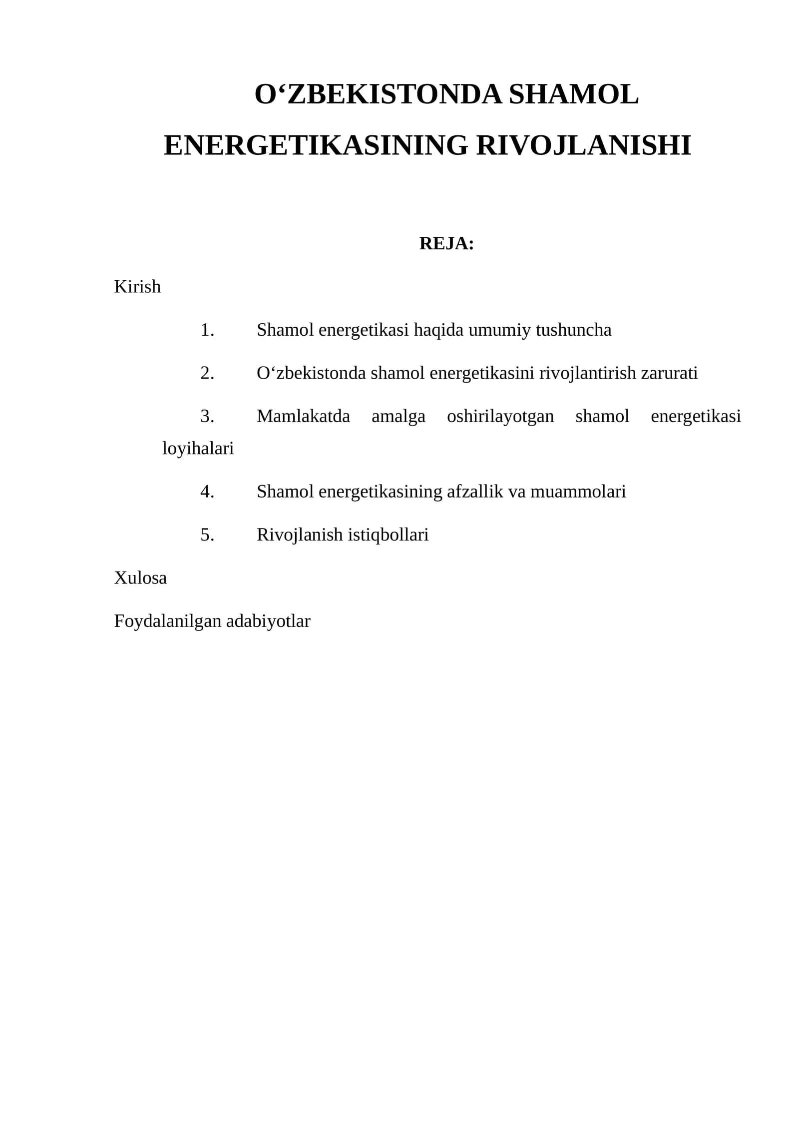 O‘zbekistonda Shamol Energetikasining Rivojlanishi