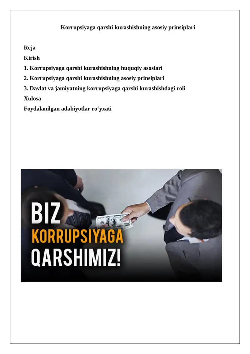 Korrupsiyaga qarshi kurashishning asosiy prinsiplari