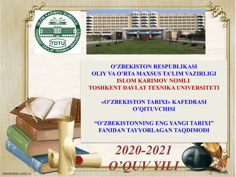 O’ZBEKISTONNING ENG YANGI TARIXI