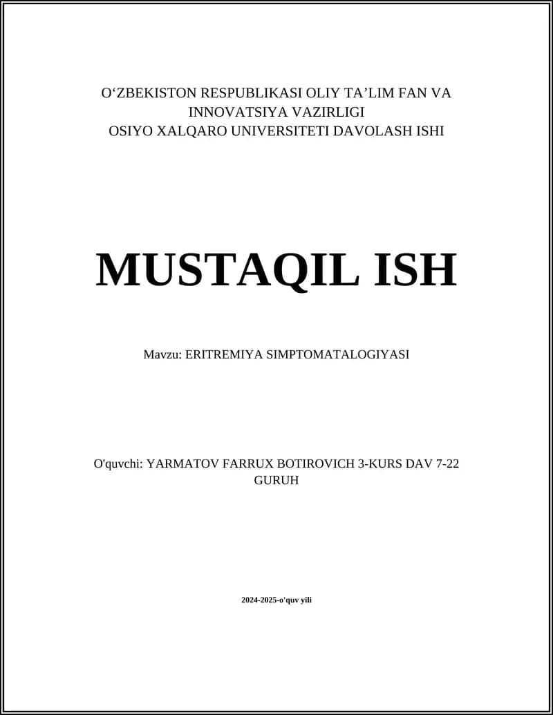 ERITREMIYA SIMPTOMATALOGIYASI