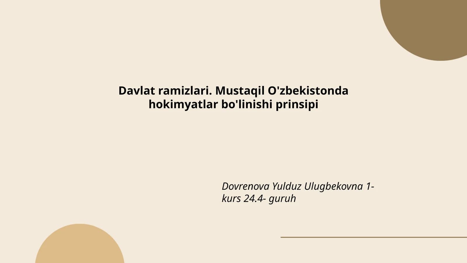 Davlat ramzilari. Mustaqil O'zbekistonda hokimyatlar bo'linishi prinsipi