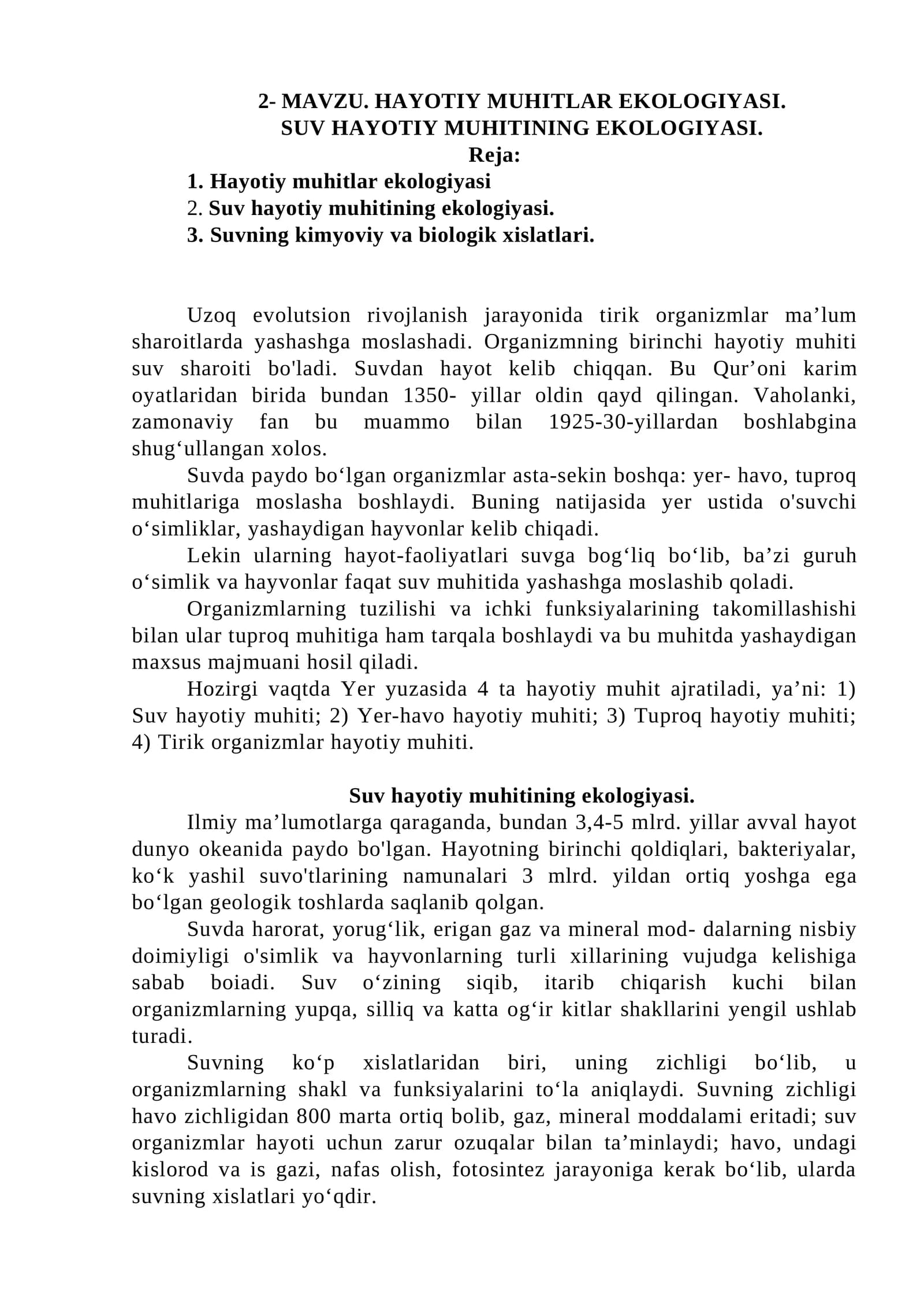 Hayotiy muhitlar ekologiyasi