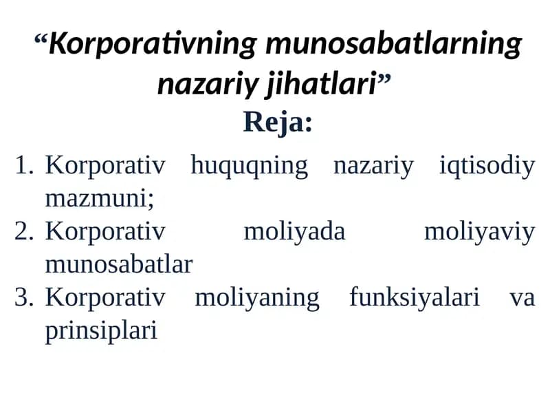 Korporativning munosabatlarning nazariy jihatlari