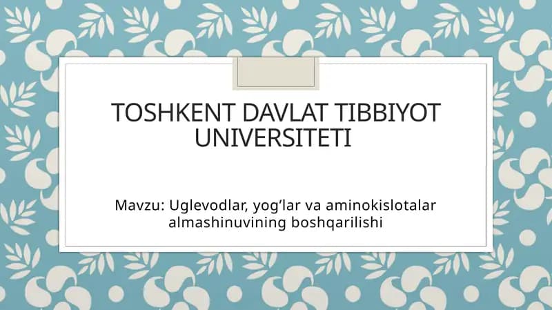 Uglevod, yogʻ va aminokislotalar almashinuvining boshqarilishi