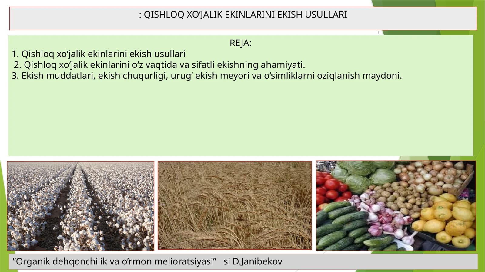 QISHLOQ XO‘JALIK EKINLARINI EKISH USULLARI