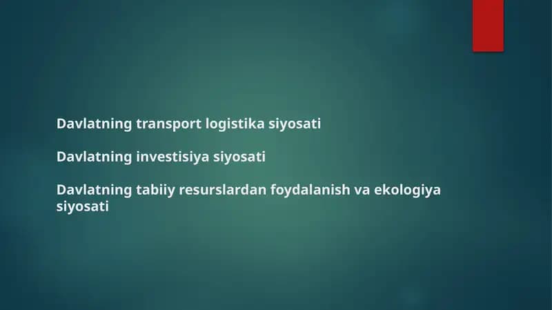 Davlatning transport logistika siyosati