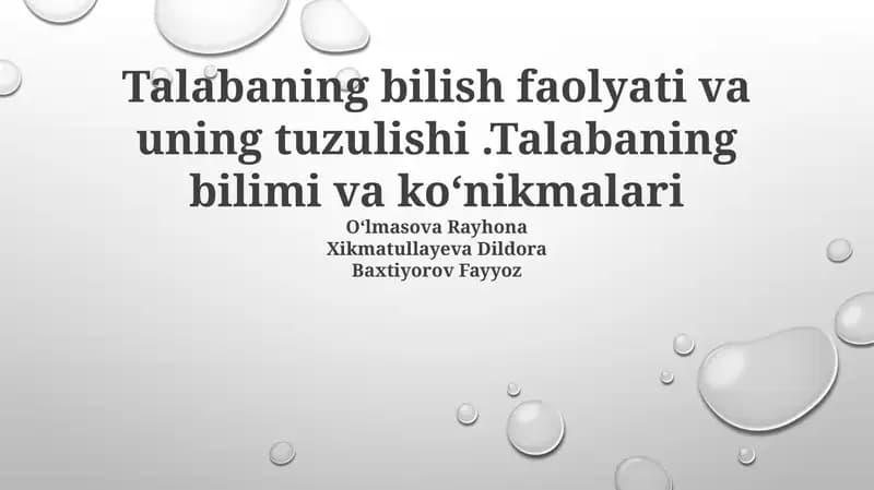 Talabaning bilish faolyati va uning tuzulishi