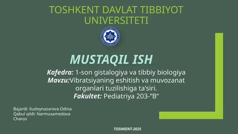Vibratsiyaning Eshitish va Muvozanat Organlari Tuzilishiga Ta'siri