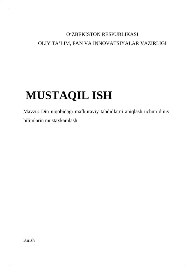 Din niqobidagi mafkuraviy tahdidlarni aniqlash uchun diniy bilimlarin mustaxkamlash