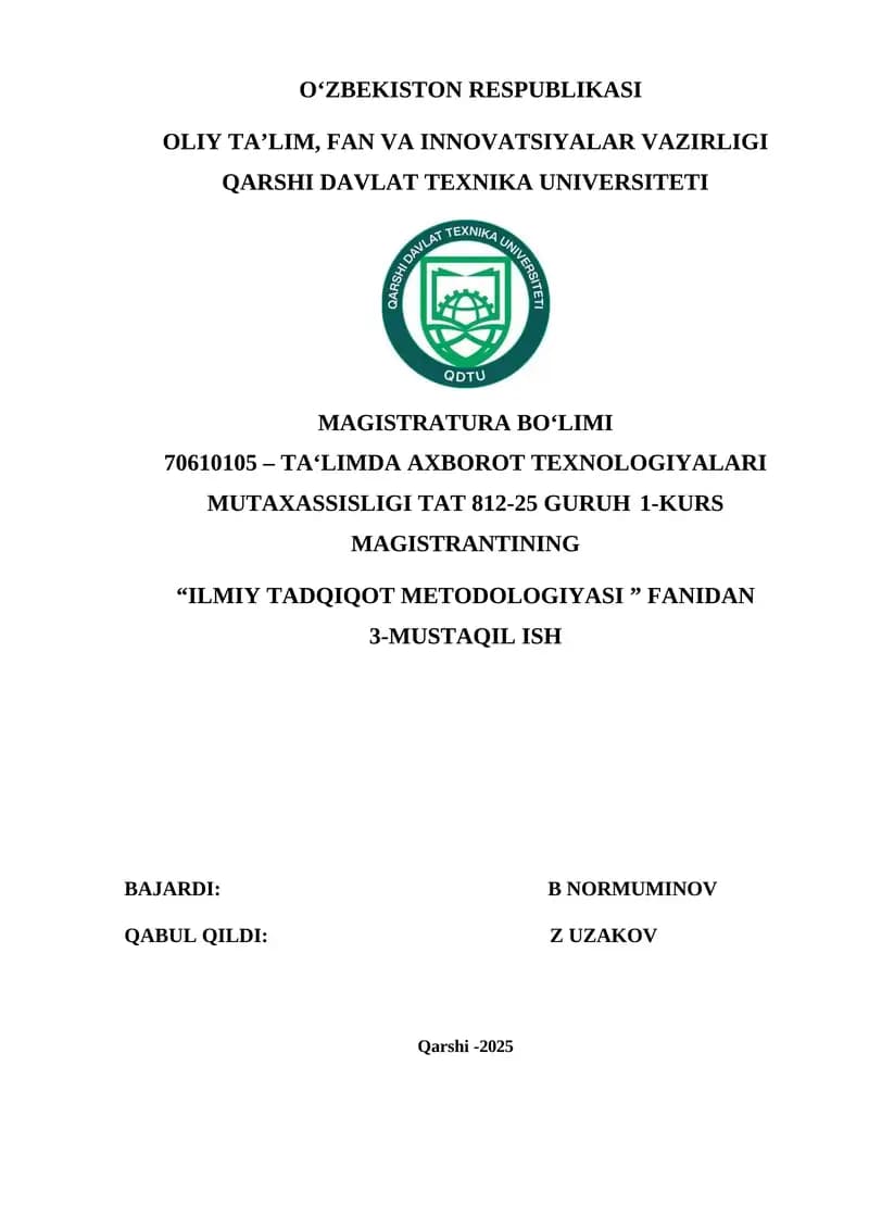 Ilmiy Tadqiqot Metodologiyasi