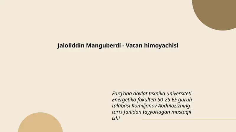 Jaloliddin Manguberdi - Vatan himoyachisi