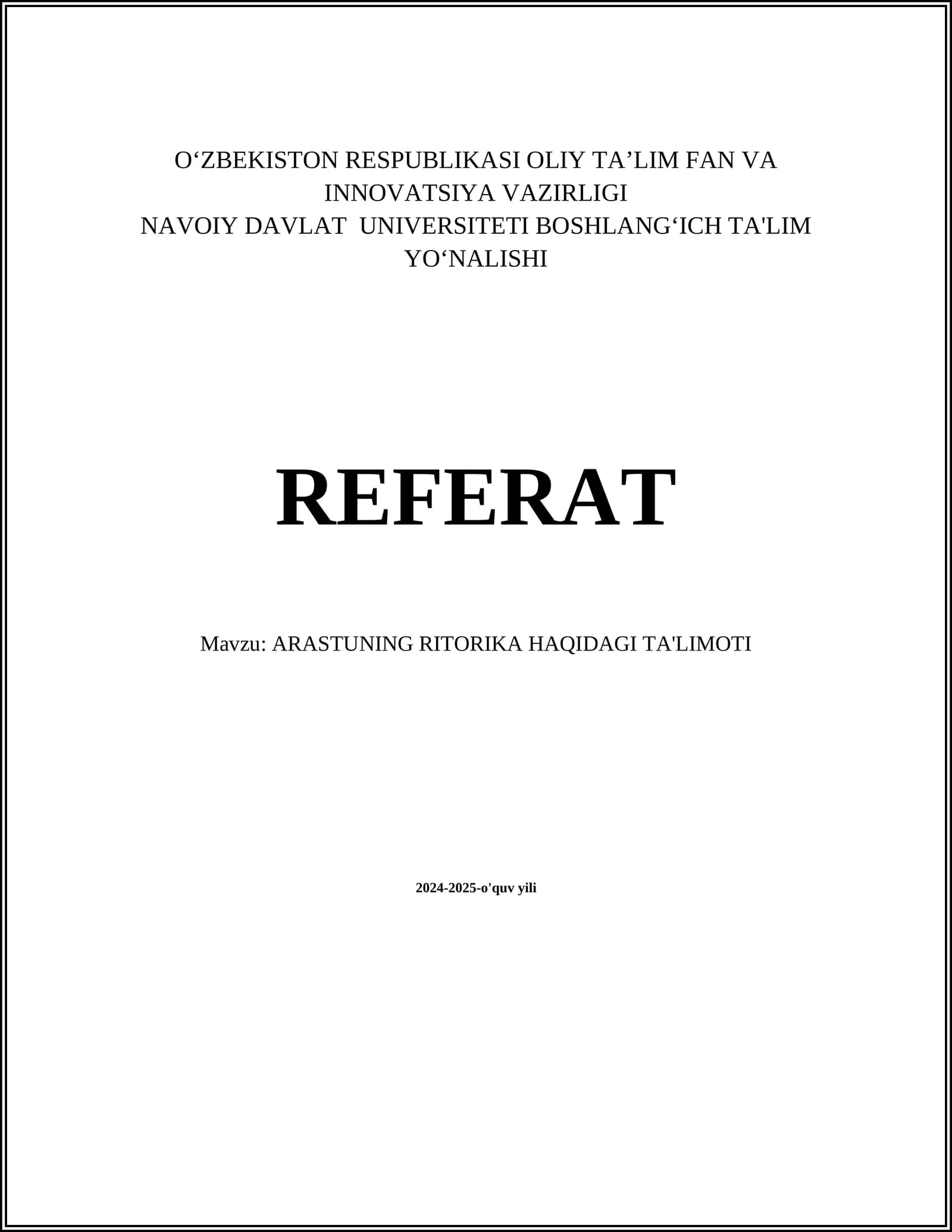 ARASTUNING RITORIKA HAQIDAGI TA'LIMOTI