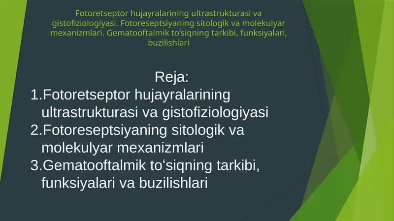 Fotoretseptor hujayralarining ultrastrukturasi va gistofiziologiyasi