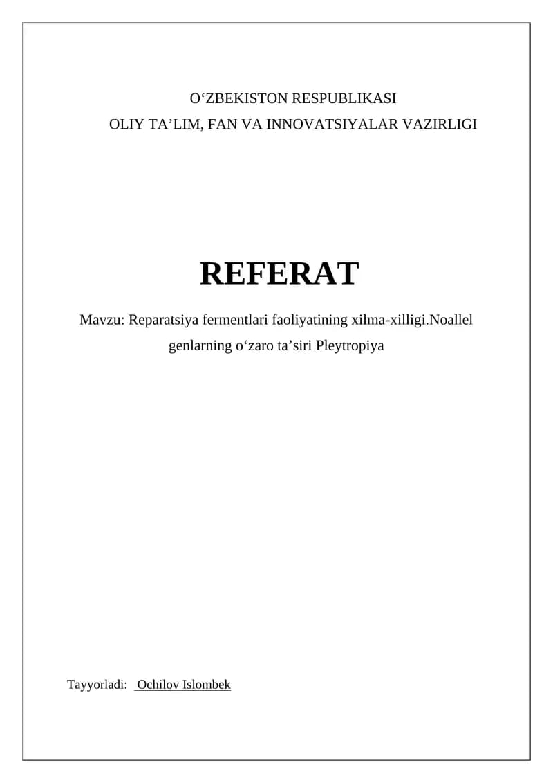 Reparatsiya fermentlari faoliyatining xilma-xilligi