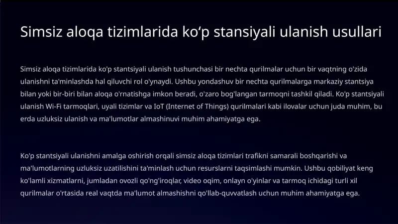 Simsiz aloqa tizimlari da koʻpstantsiyali ulanish usullari
