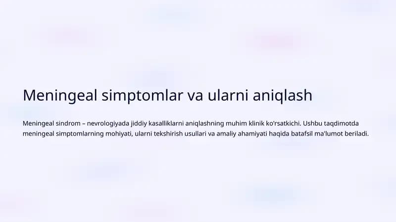 Meningeal simptomlar va ularni aniqlash