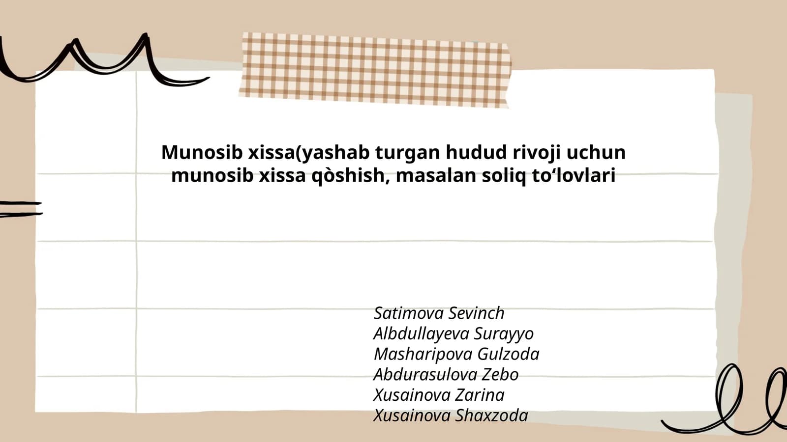 Munosib xissa(yashab turgan hudud rivoji uchun munosib xissa qòshish