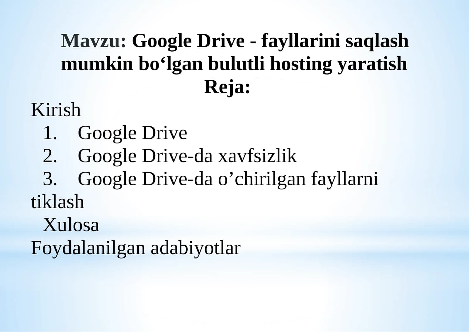 Google Drive -fayllarini saqlash mumkin bo'lgan bulutli hosting yaratish