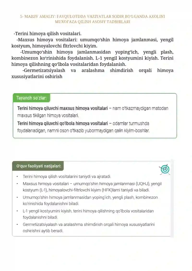 AMALIY: FAVQULOTDDA VAZIYATLAR SODIR BO‘LGANDA AXOLINI MUXOFAZA QILISH ASOSIY TADBIRLARI