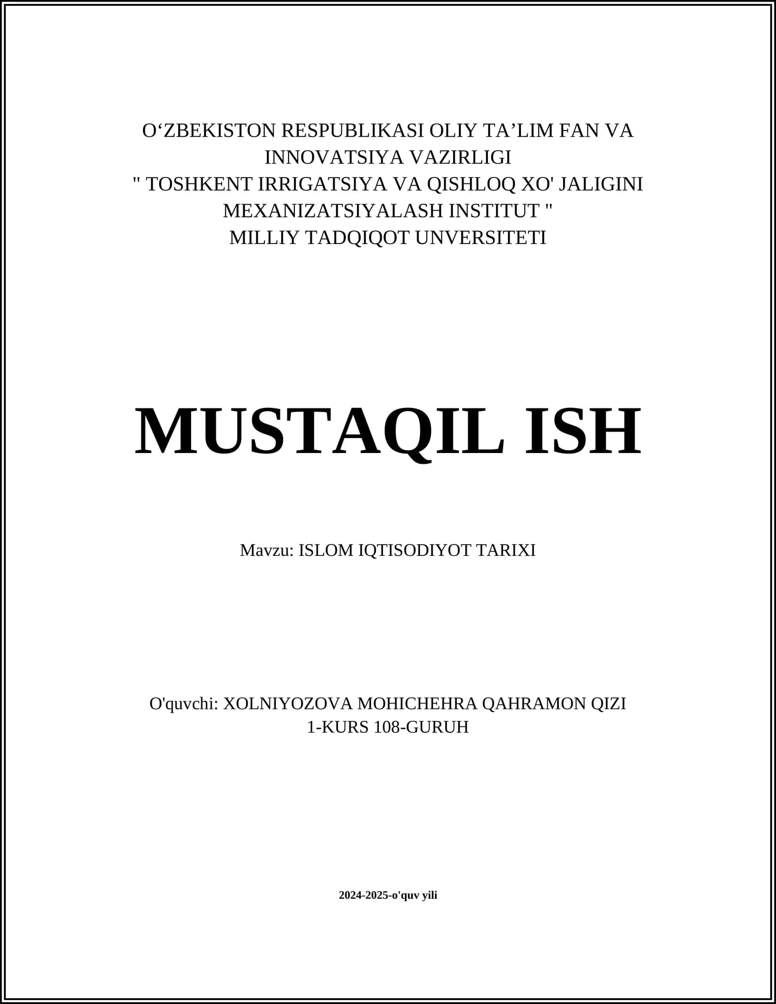 ISLOM IQTISODIYOT TARIXI