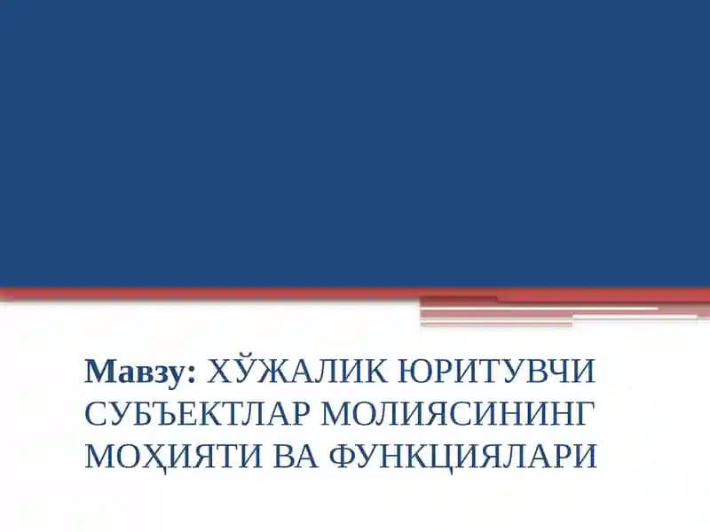 Хўжалик юритувчи субъектлар молиясининг моҳияти ва функциялари