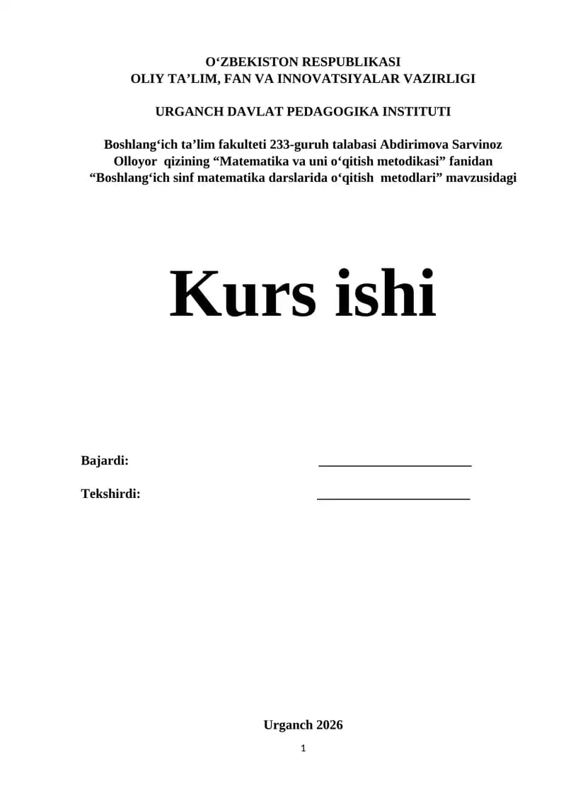 Boshlang‘ich sinf matematika darslarida o‘qitish metodlari