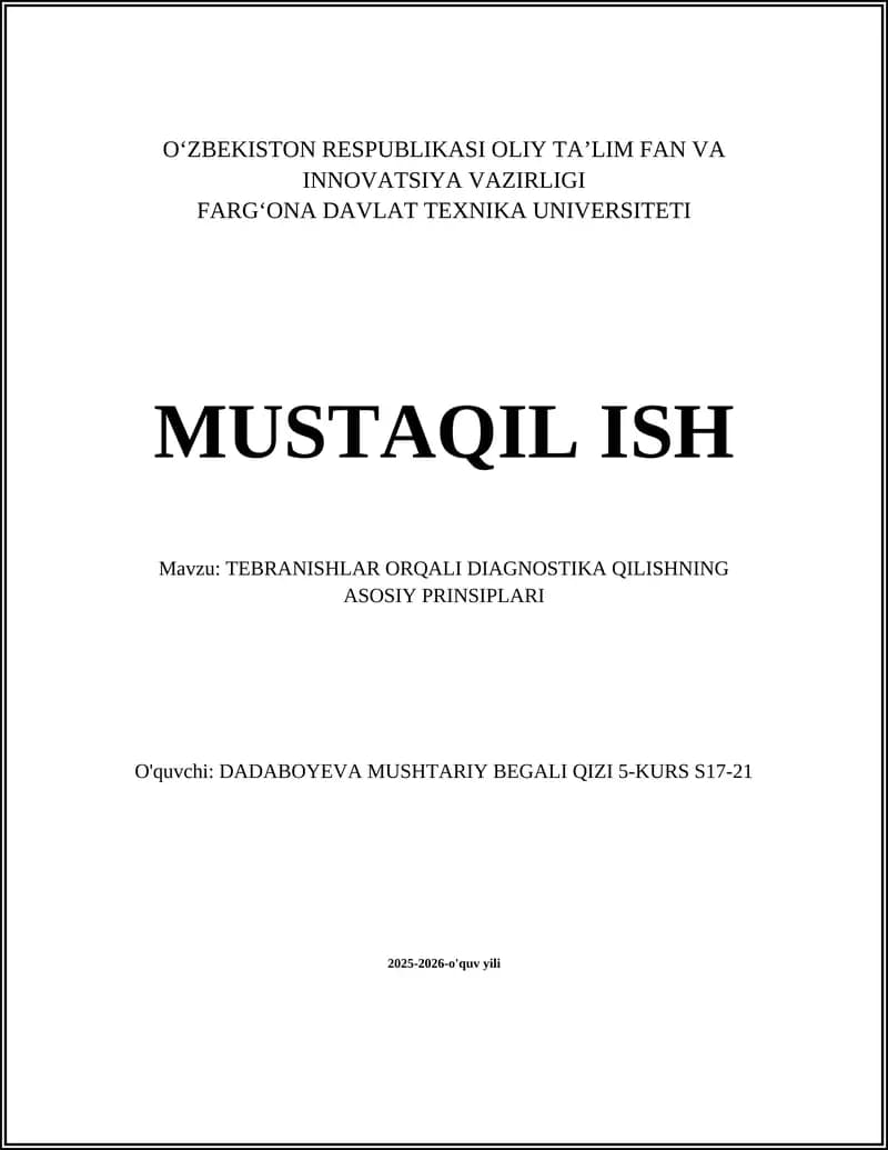 TEBRANISHLAR ORQALI DIAGNOSTIKA QILISHNING ASOSIY PRINSIPLARI