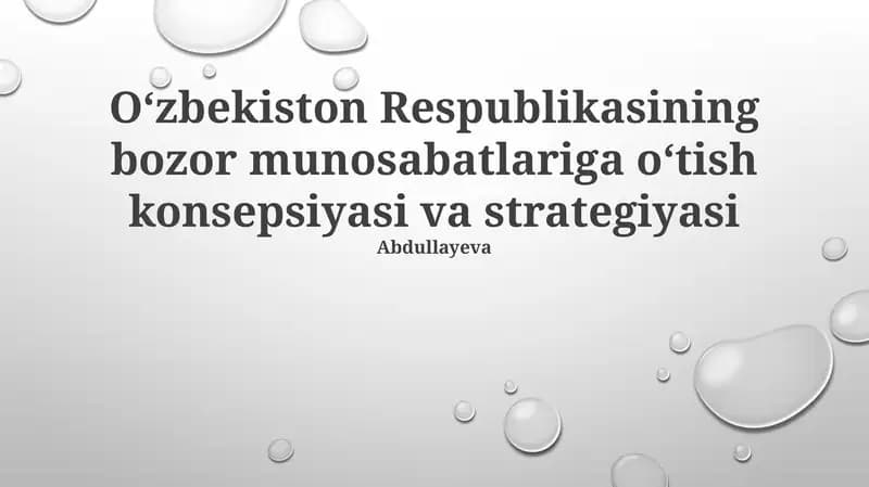 O'zbekiston Respublikasining bozor munosabatlariga oʻtish konsepsiyasi va strategiyasi