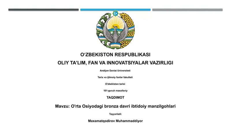 O'rta Osiyodagi bronza davri ibtidoiy manzilgohlari