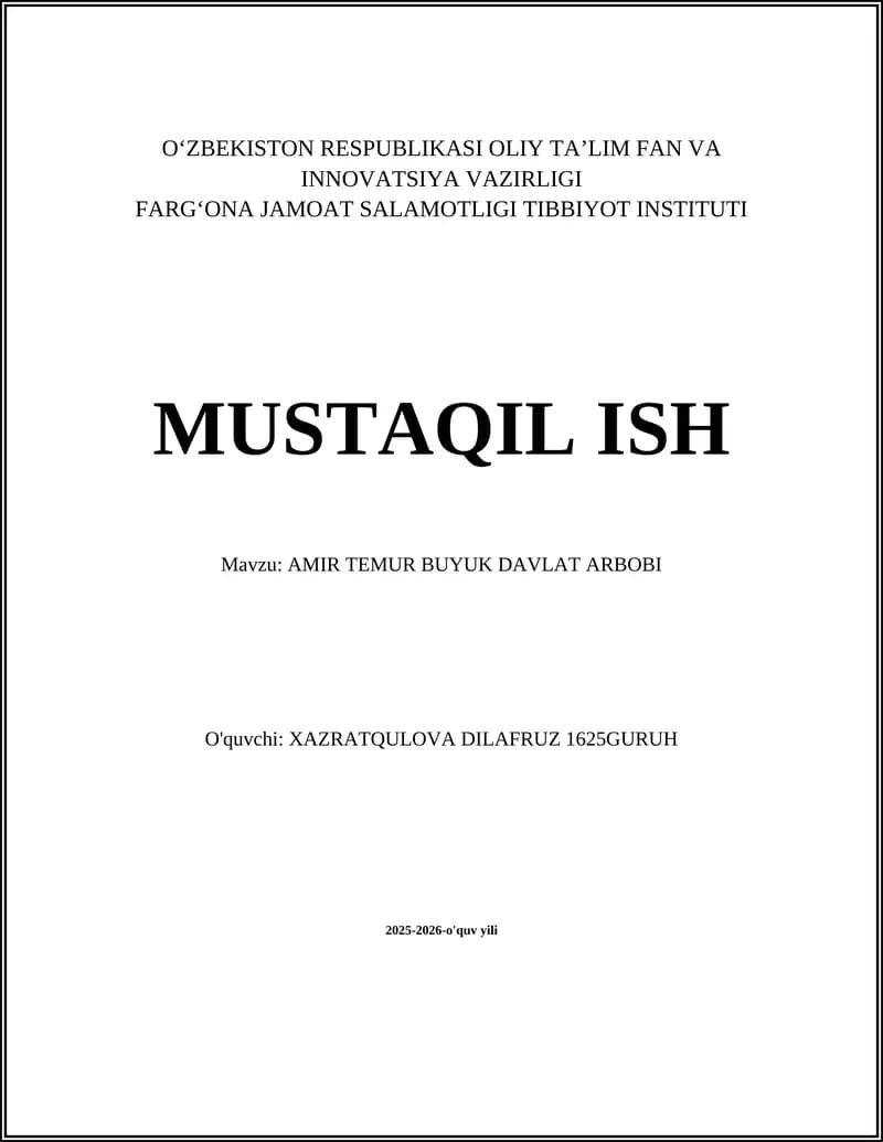 AMIR TEMUR BUYUK DAVLAT ARBOBI