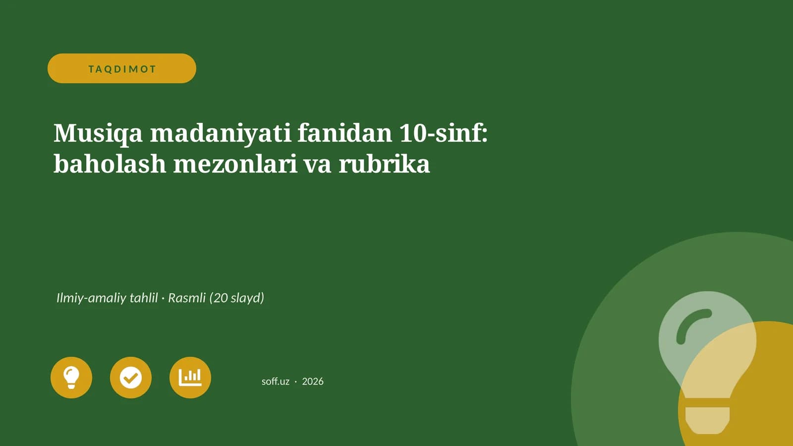 Musiqa madaniyati fanidan 10-sinf: baholash mezonlari va rubrika