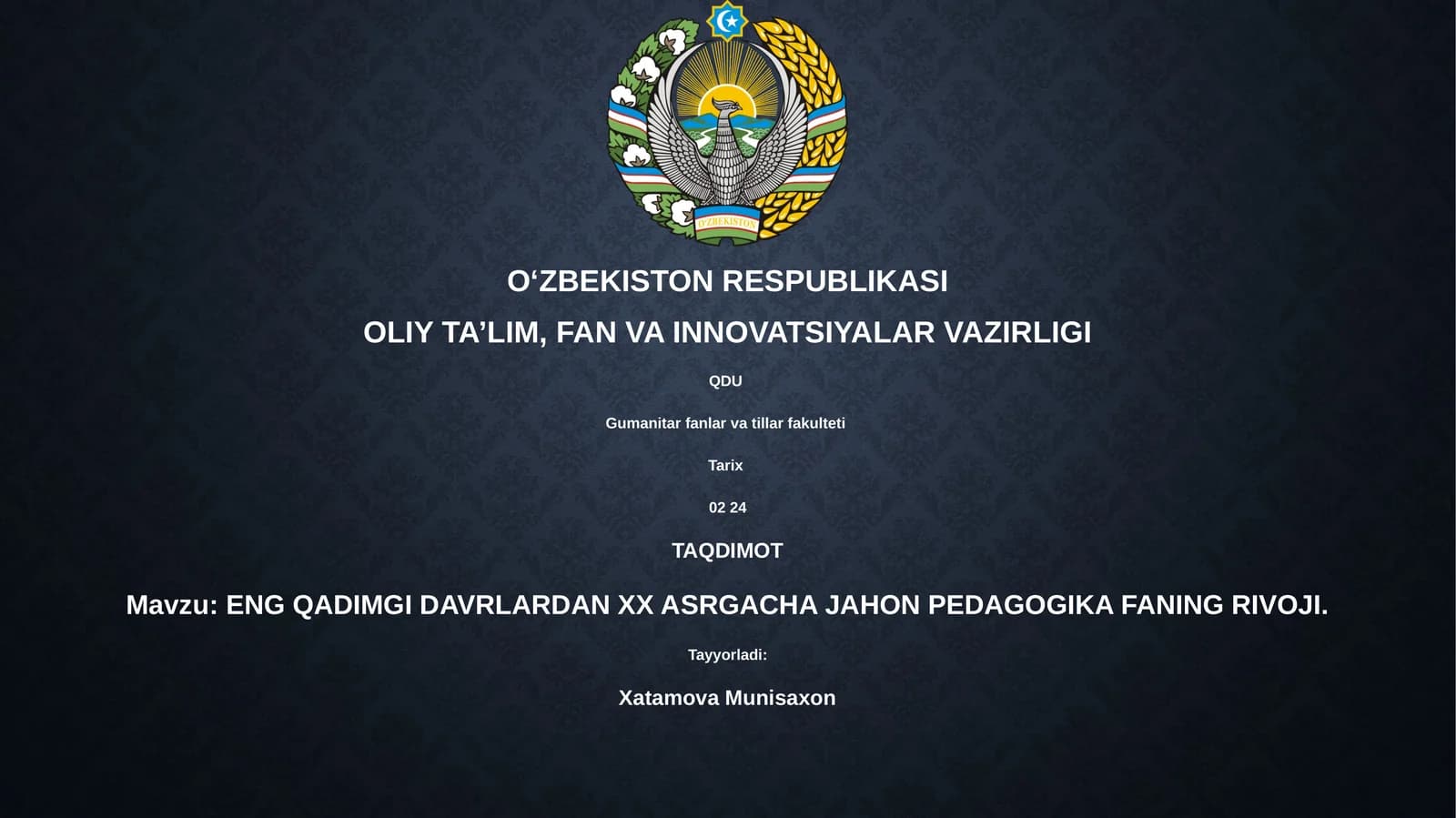 ENG QADIMGI DAVRLARDAN XX ASRGACHA JAHON PEDAGOGIKA FANING RIVOJI