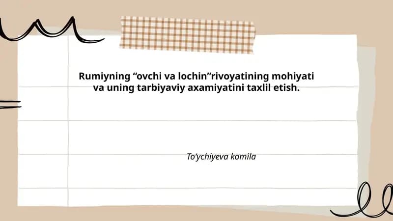 Rumiyning “ovchi va lochin” rivoyati