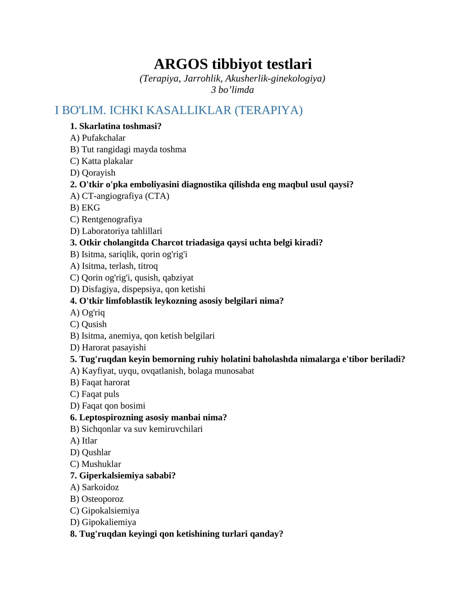 ARGOS tibbiyot testlari