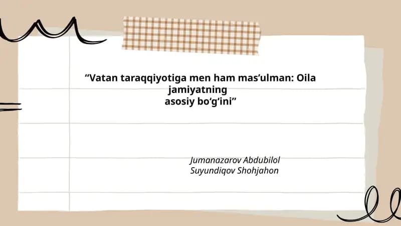 "Vatan taraqqiyotiga men ham mas’ulman: Oila jamiyatning asosiy bo‘g‘ini"