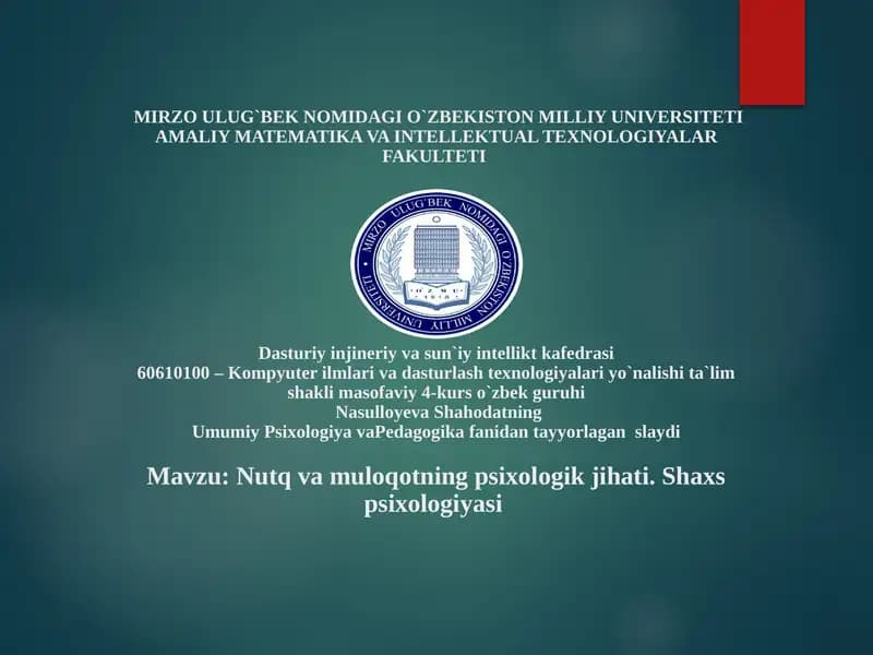 Nutq va Muloqotning Psixologik Jihati