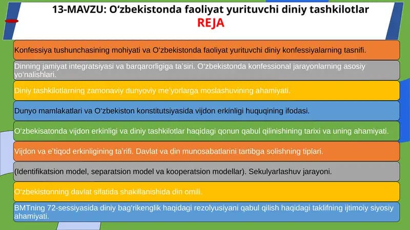 O‘zbekistonda faoliyat yurituvchi diniy tashkilotlar