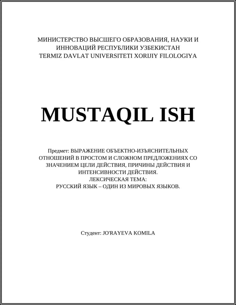 TERMIZ DAVLAT UNIVERSITETI XORIJIY FILOLOGIYA MUSTAQIL ISH